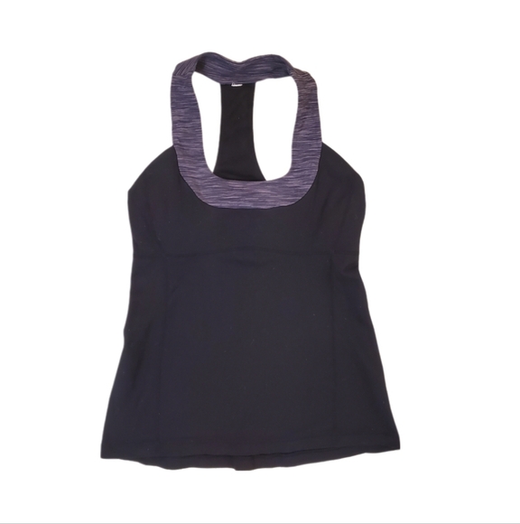 Lululemon‎ Women's Power Up Scoop Neck Black Heather Purple Tank Top 8 - Picture 1 of 6